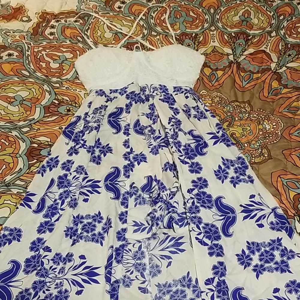 Blue and white floral romper